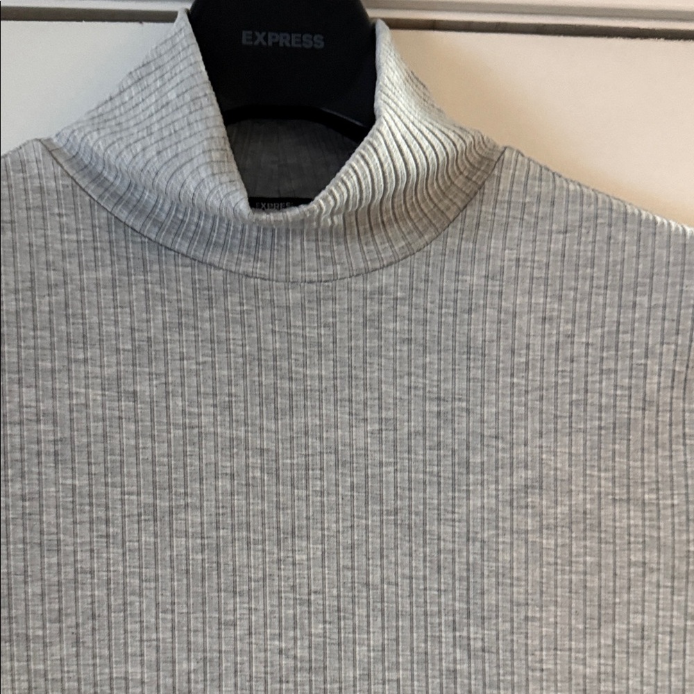 Express Light Gray Ribbed Long Sleeve Top - Picture 3 of 5
